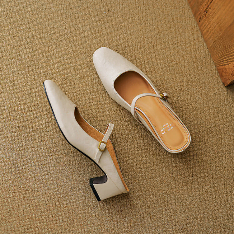 Vian | Round-Toe Mary Jane Heel Mules