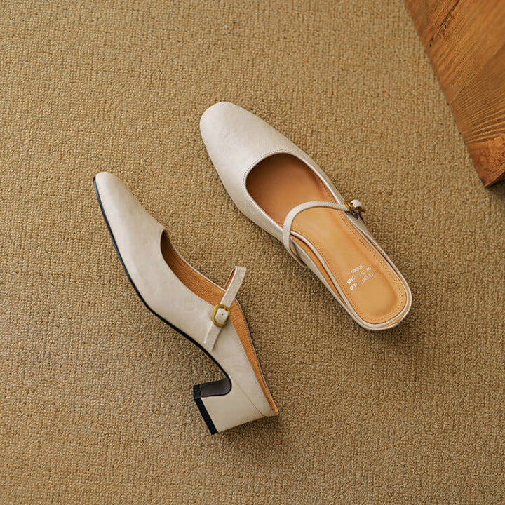 Vian | Round-Toe Mary Jane Heel Mules