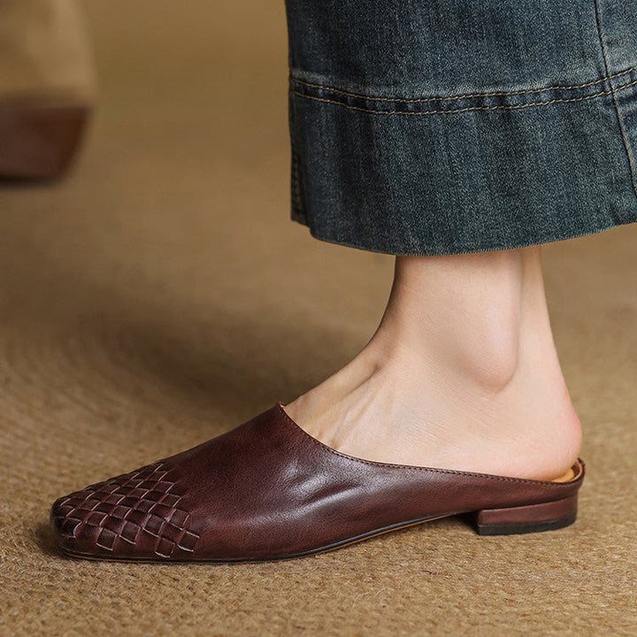 Dalvi | Textured Square-Toe Slip-On Mules