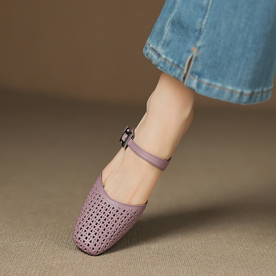 Ovia | Perforated Mary Jane Heel Mules