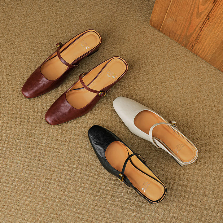 Vian | Round-Toe Mary Jane Heel Mules