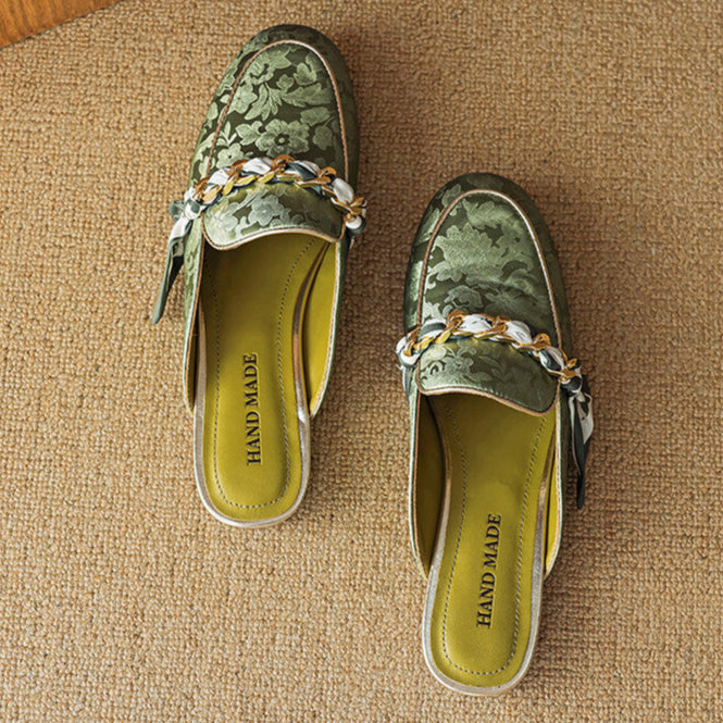 Lumor | Floral Chain Accent Loafer Mules