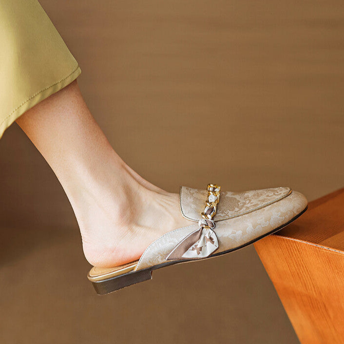 Lumor | Floral Chain Accent Loafer Mules