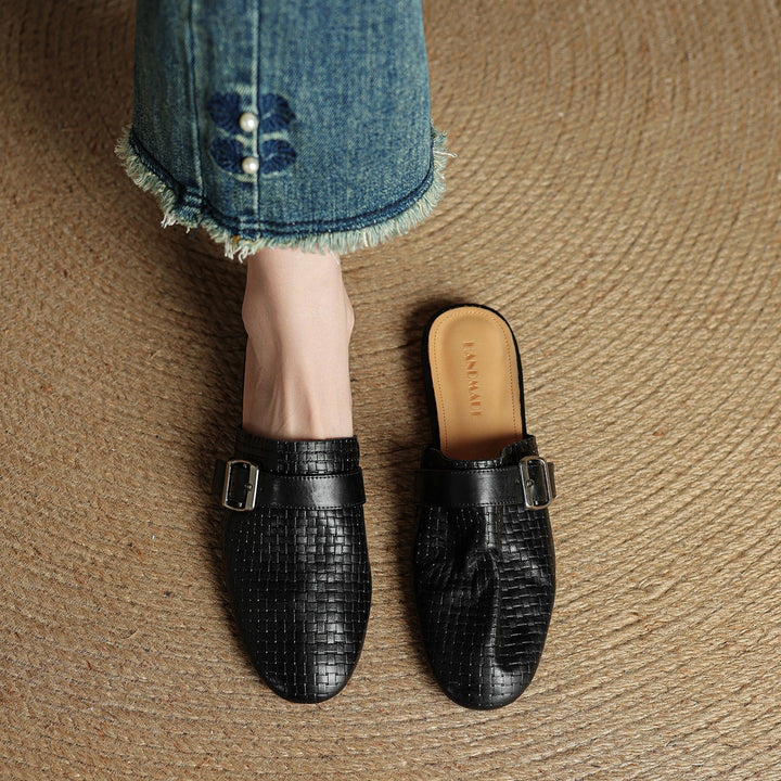 Emrie | Square-Toe Buckle Accent Mules