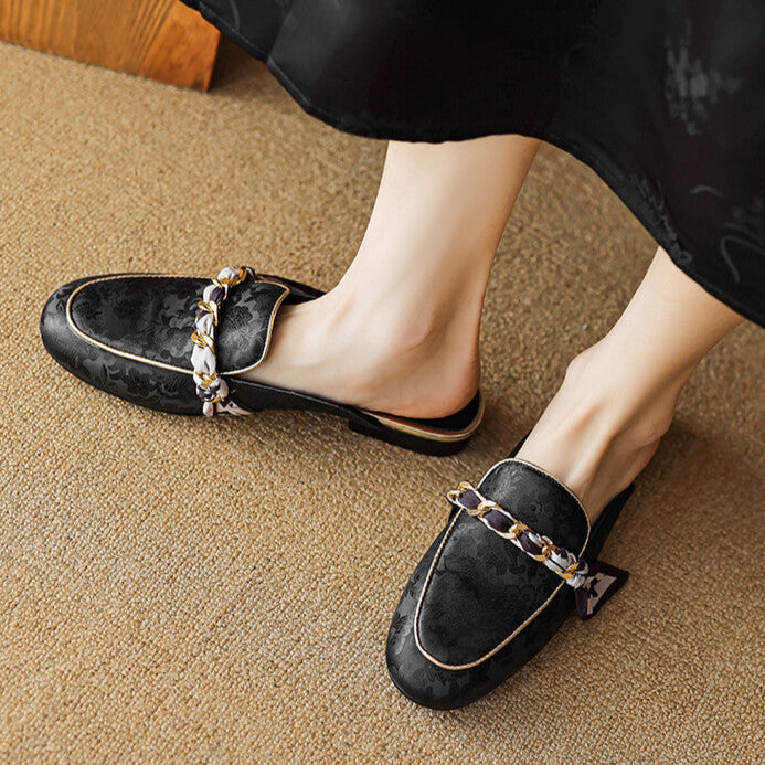 Lumor | Floral Chain Accent Loafer Mules