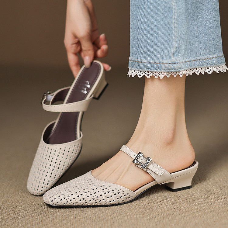 Ovia | Perforated Mary Jane Heel Mules