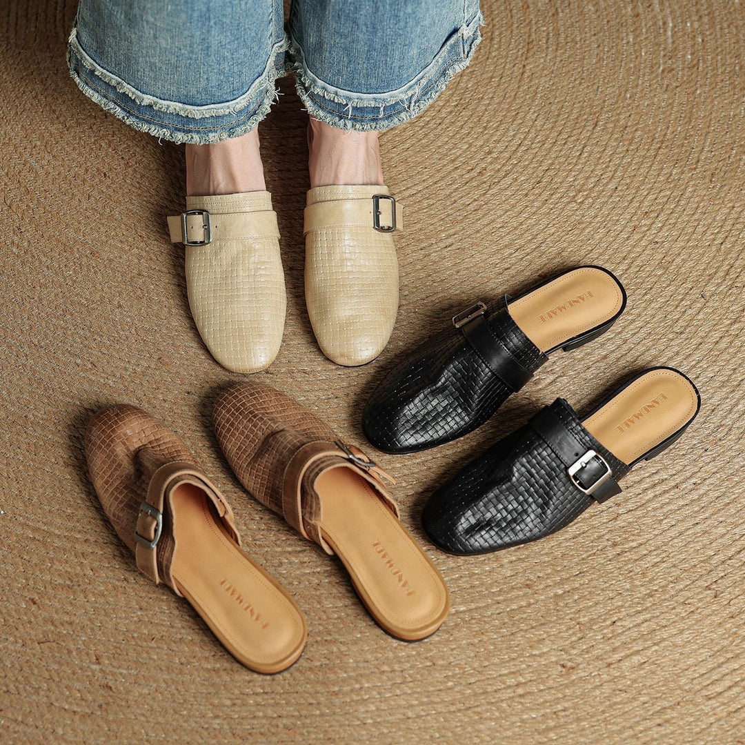 Emrie | Square-Toe Buckle Accent Mules