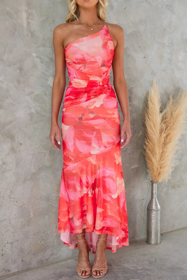Anna | Purple Floral One Shoulder Dress