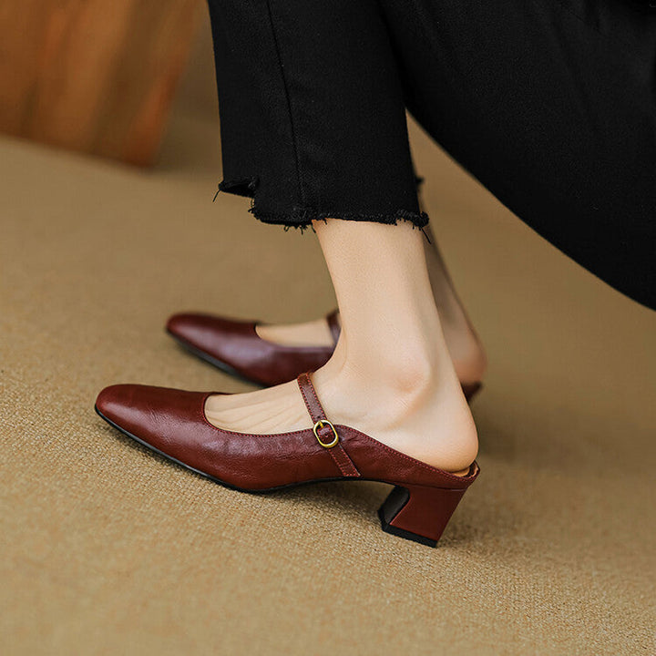 Vian | Round-Toe Mary Jane Heel Mules