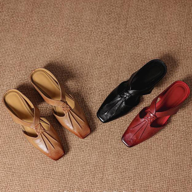 Olene | Square-Toe Pleated Strap Mules