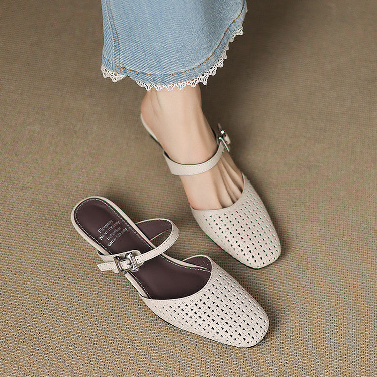 Ovia | Perforated Mary Jane Heel Mules