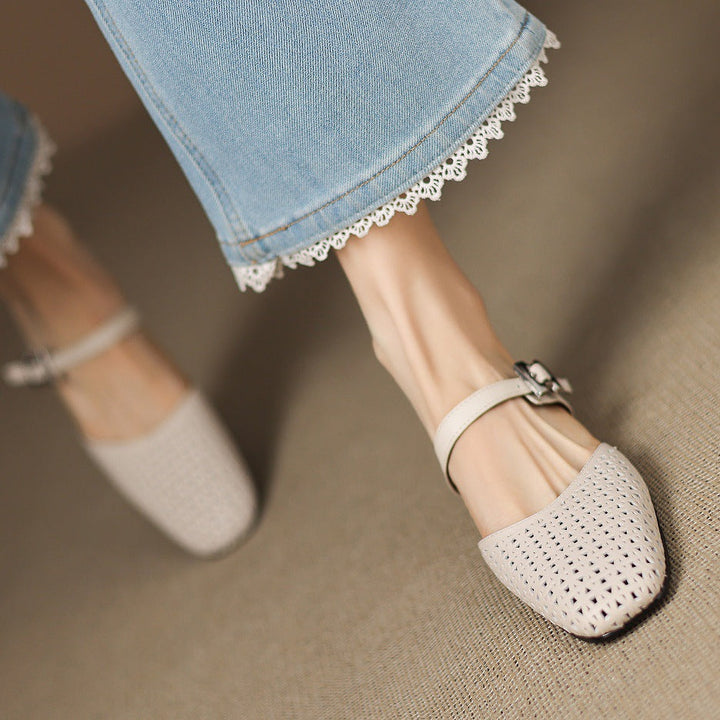 Ovia | Perforated Mary Jane Heel Mules