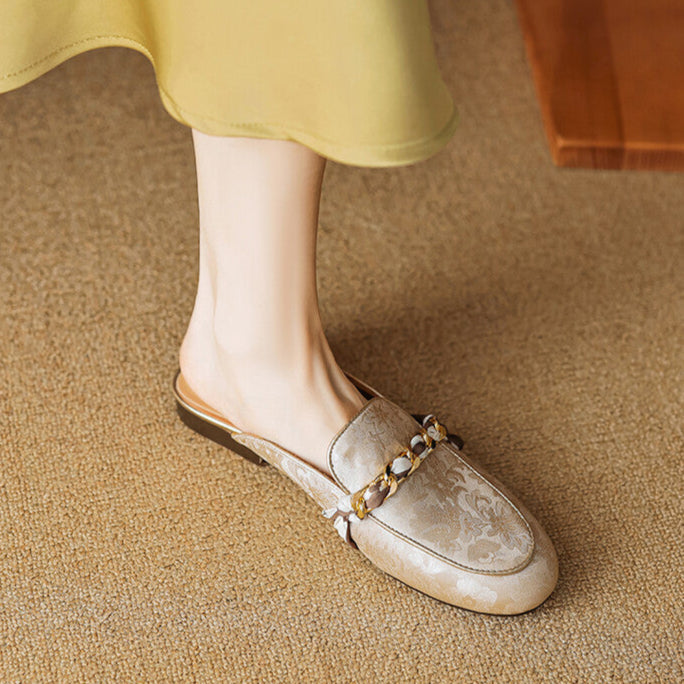 Lumor | Floral Chain Accent Loafer Mules