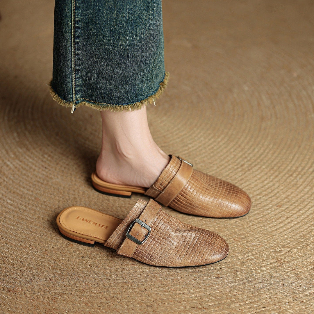 Emrie | Square-Toe Buckle Accent Mules