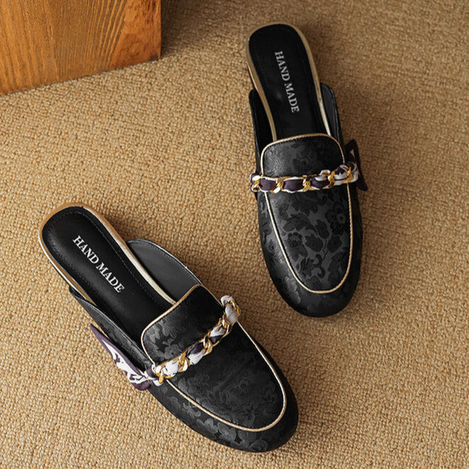 Lumor | Floral Chain Accent Loafer Mules
