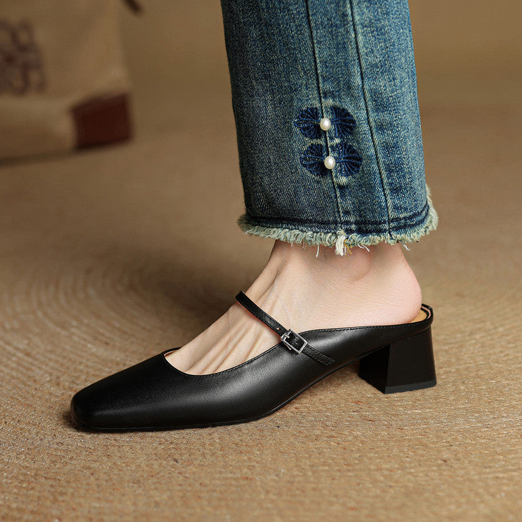 Esmer | Square-Toe Mary Jane Heel Mules