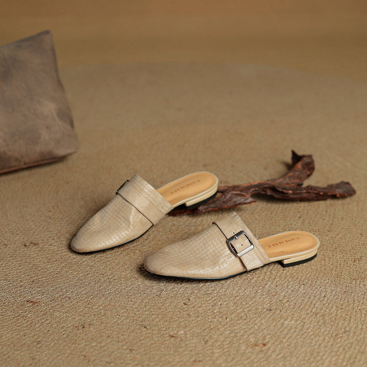 Emrie | Square-Toe Buckle Accent Mules