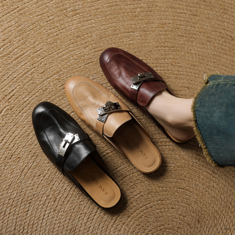 Carla | Rounded-Toe Hardware Accent Mules