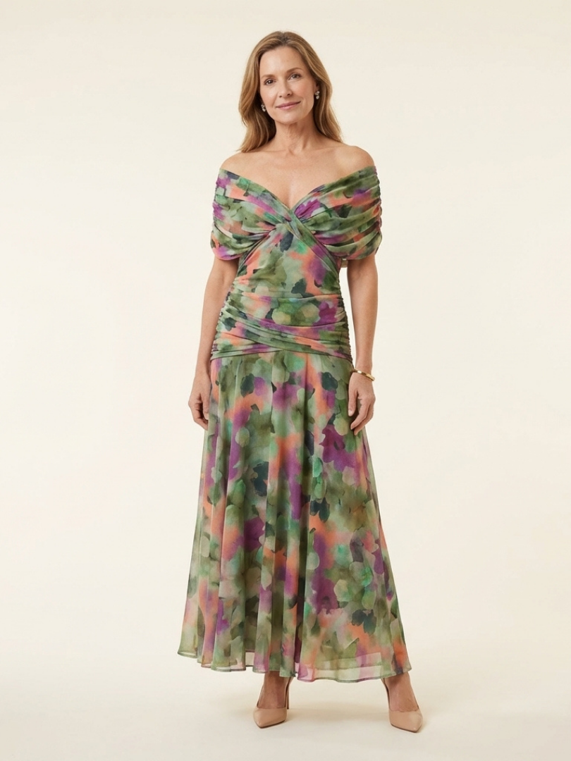 Maristelle | Off Shoulder Twist Front Midi Dress