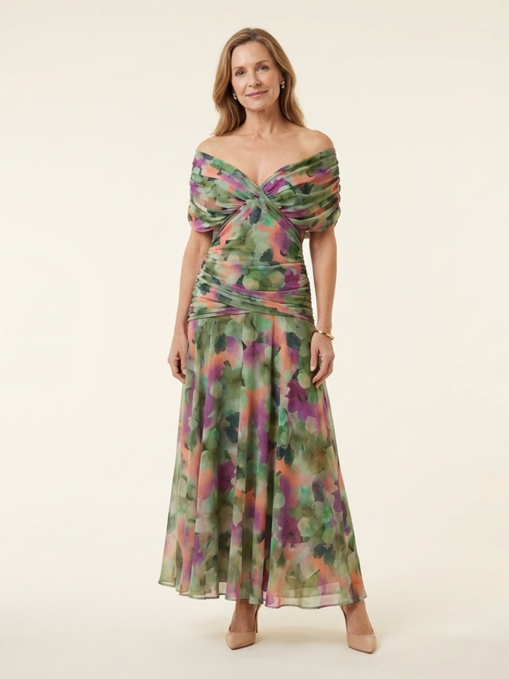 Maristelle | Off Shoulder Twist Front Midi Dress