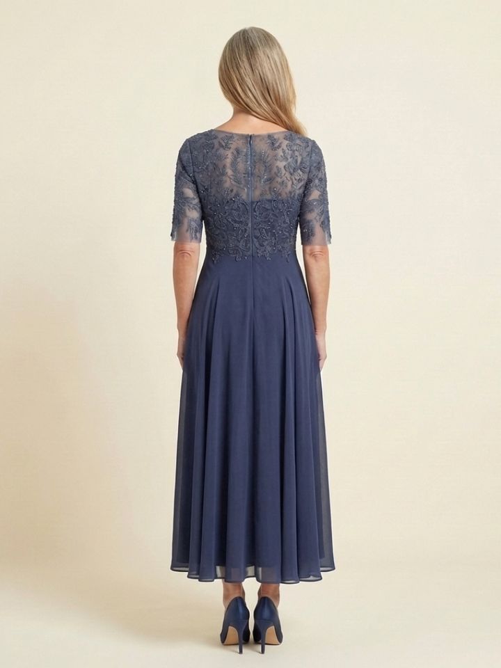 Vivian | Lace Bodice Three Quarter Sleeve Midi Dress