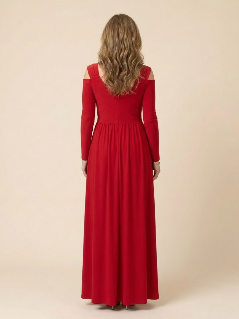 Althea | Long Sleeve V Neck Maxi Dress With Slit