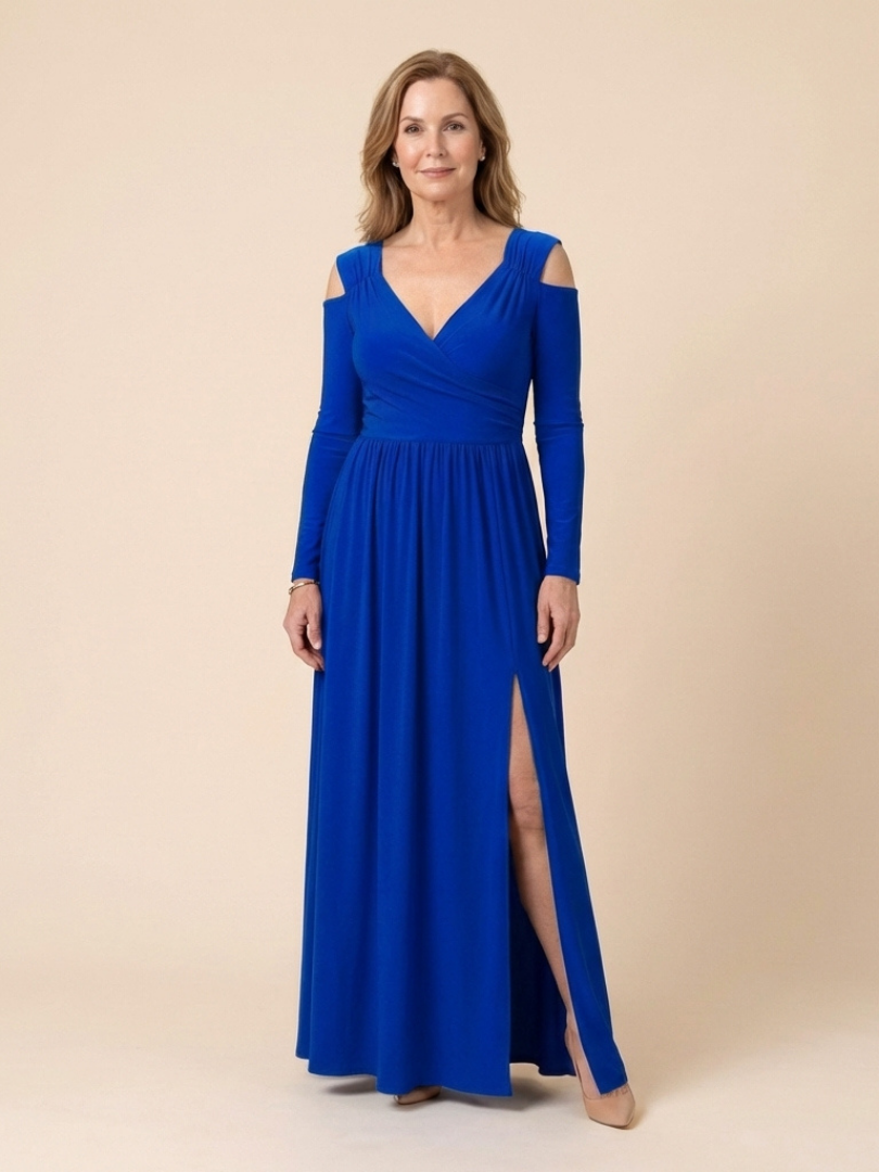 Althea | Long Sleeve V Neck Maxi Dress With Slit