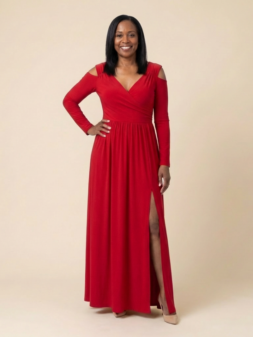 Althea | Long Sleeve V Neck Maxi Dress With Slit