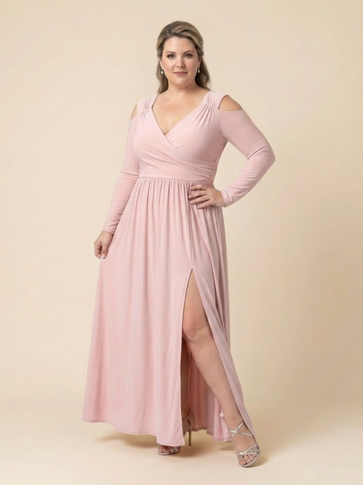 Althea | Long Sleeve V Neck Maxi Dress With Slit