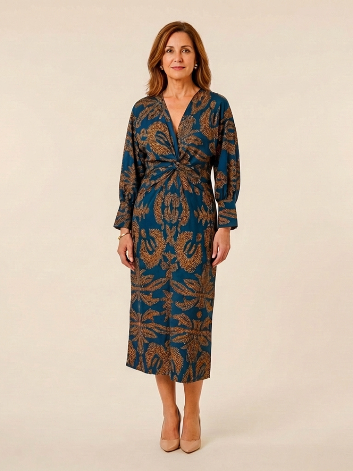 Corinna | Long Sleeve V Neck Twist Front Midi Dress