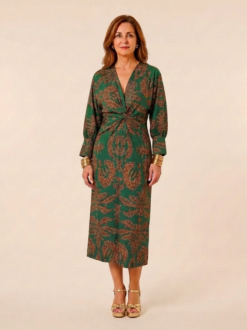 Corinna | Long Sleeve V Neck Twist Front Midi Dress
