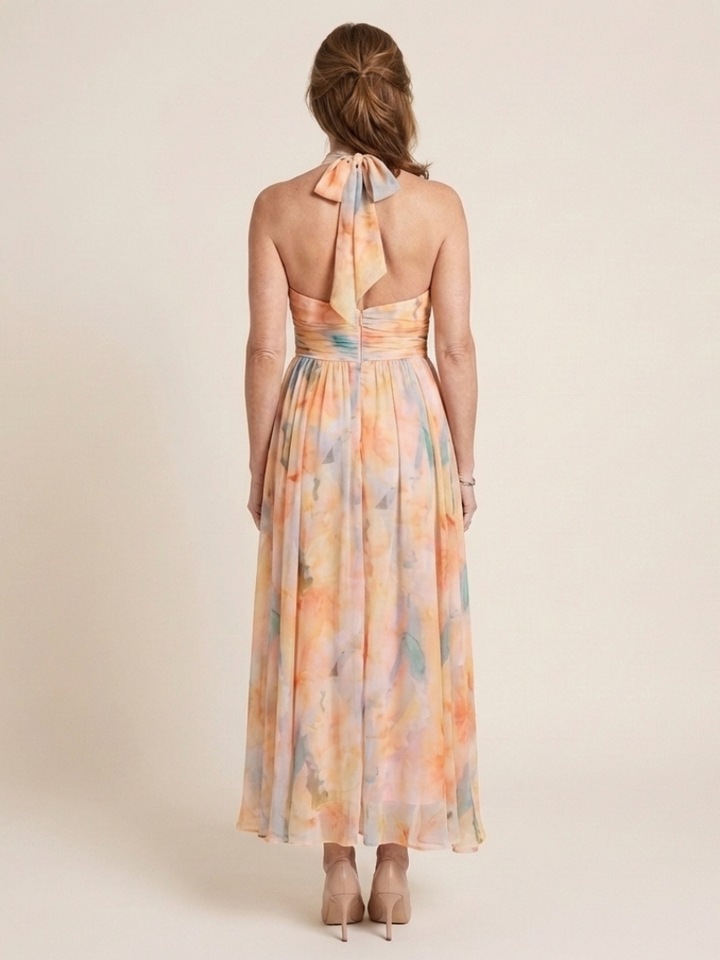 Elara | Sleeveless High Neck Gathered Waist Midi Dress