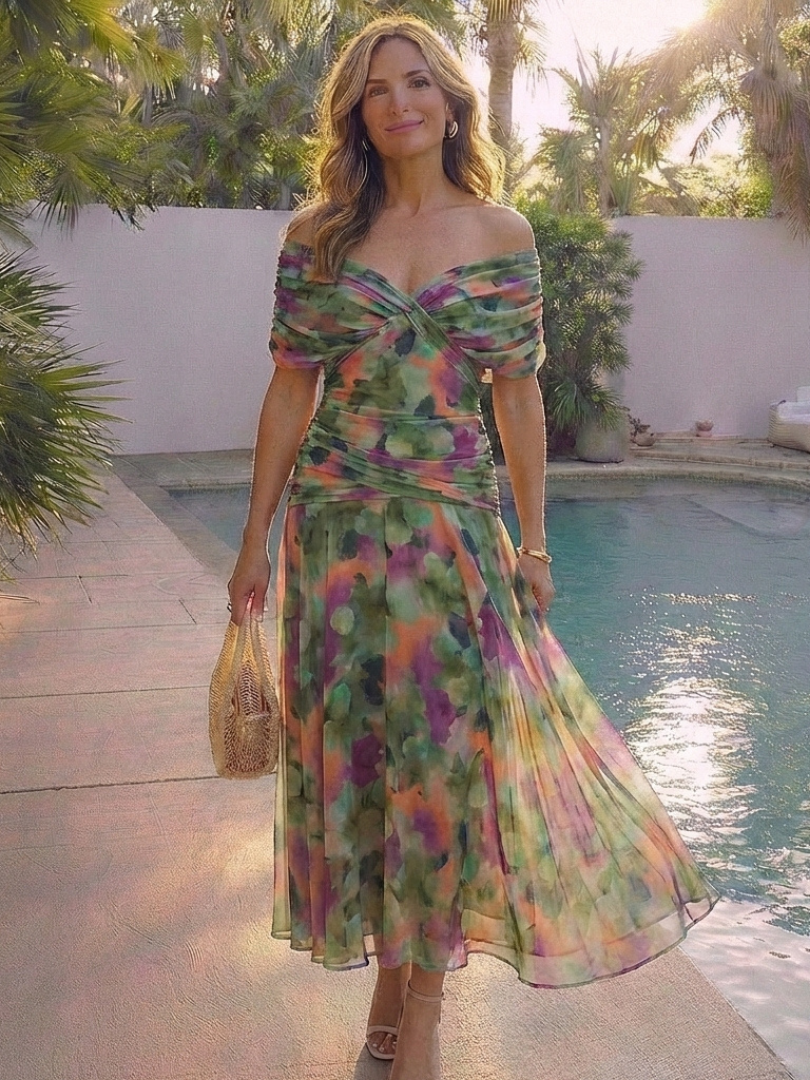 Maristelle | Off Shoulder Twist Front Midi Dress