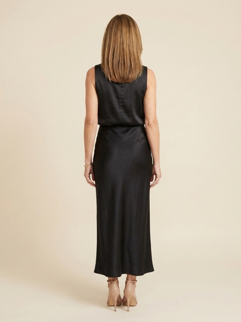 Olivienne | Sleeveless Draped High Neck Midi Dress