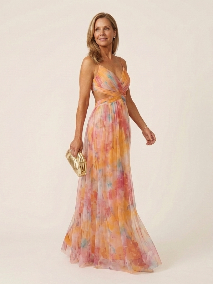 Thalira | Sleeveless V Neck Pleated Maxi Dress