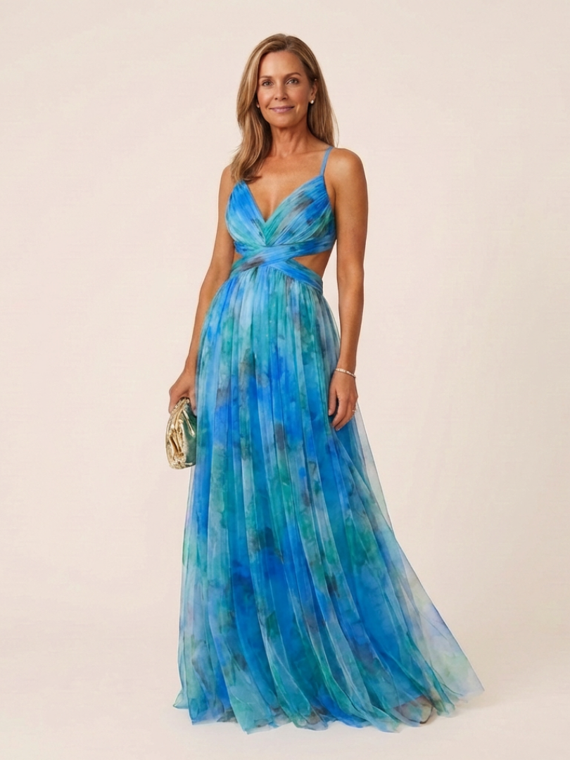 Thalira | Sleeveless V Neck Pleated Maxi Dress
