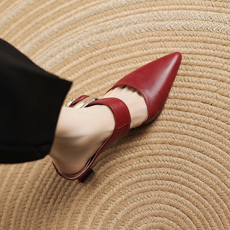Garnet | Pointed-Toe Floral Accent Heel Mules