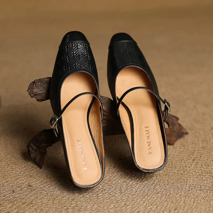 Berla | Embossed Mary Jane Heel Mules
