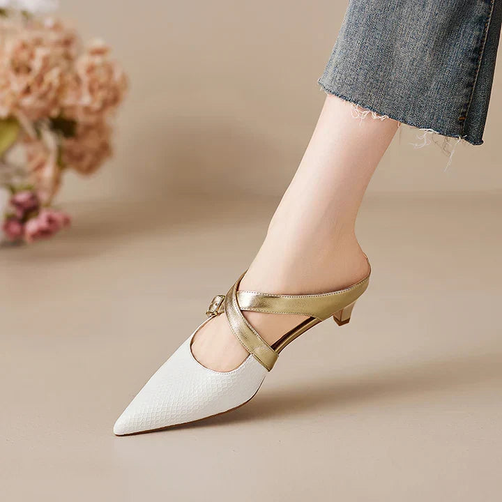Zelle | Pointed-Toe Double Strap Heel Mules