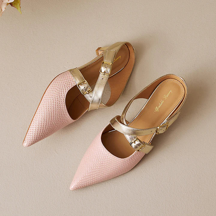 Zelle | Pointed-Toe Double Strap Heel Mules