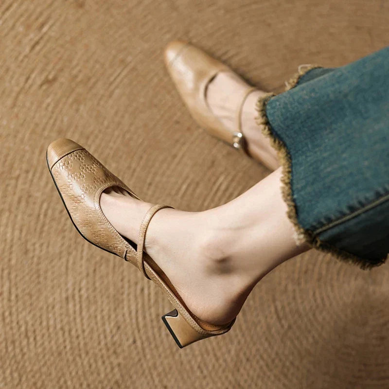 Berla | Embossed Mary Jane Heel Mules