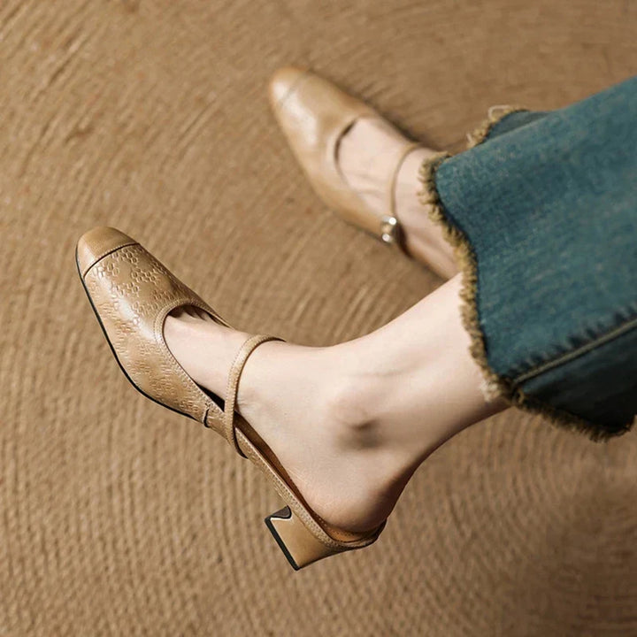 Berla | Embossed Mary Jane Heel Mules
