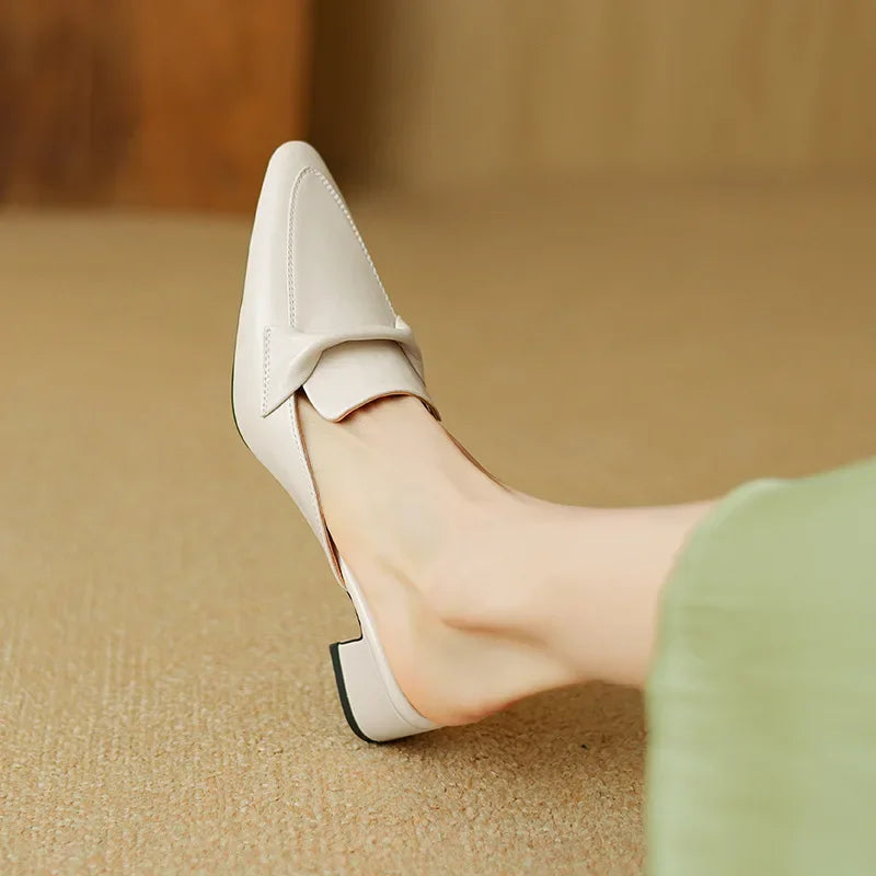 Alaya | Pointed-Toe Bow Accent Heel Mules