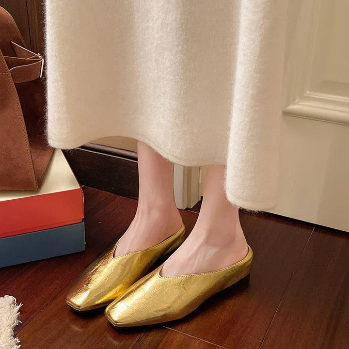 Lyra | Metallic Square-Toe Slip-On Mules