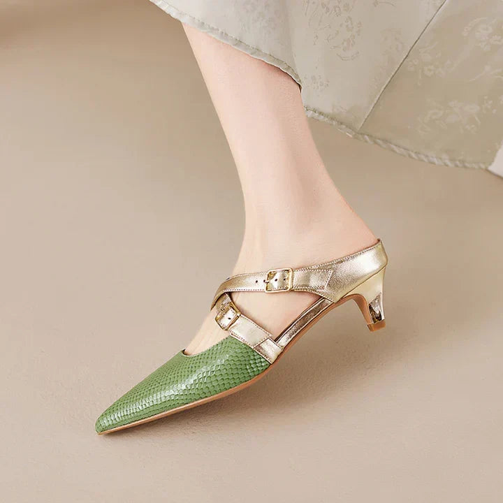 Zelle | Pointed-Toe Double Strap Heel Mules