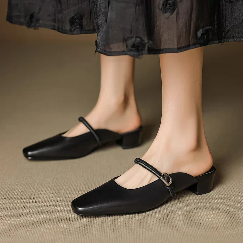 Kera | Square-Toe Mary Jane Heel Mules