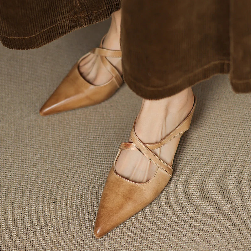 Aluna | Pointed-Toe Crisscross Strap Mules