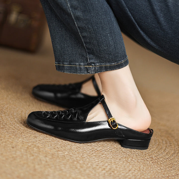Elya | Square-Toe Mary Jane Loafer Mules