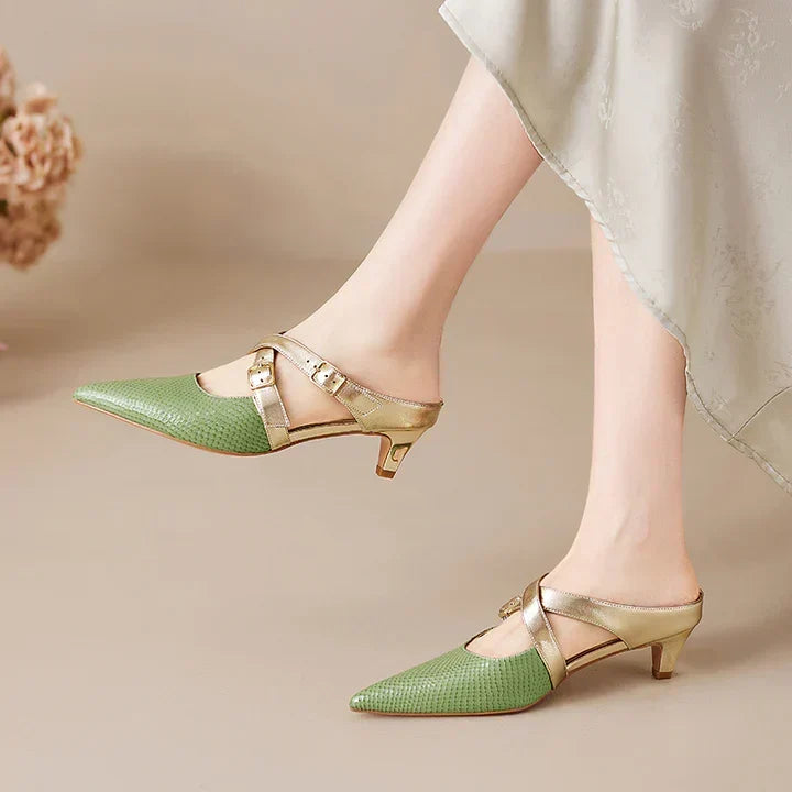 Zelle | Pointed-Toe Double Strap Heel Mules