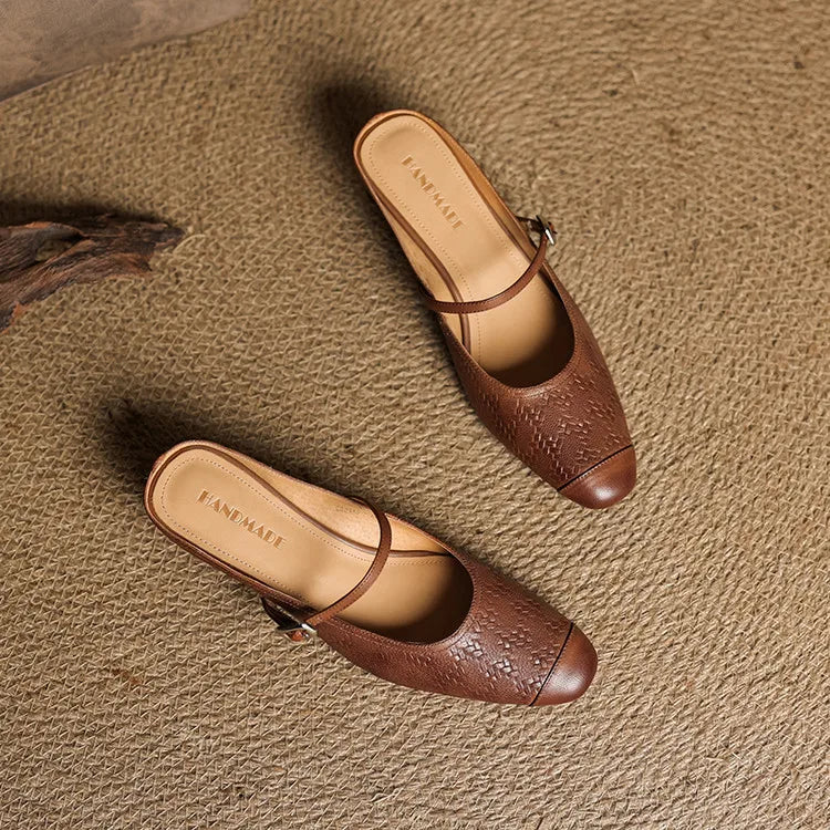 Berla | Embossed Mary Jane Heel Mules